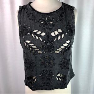 Free People Black Embroidered Top